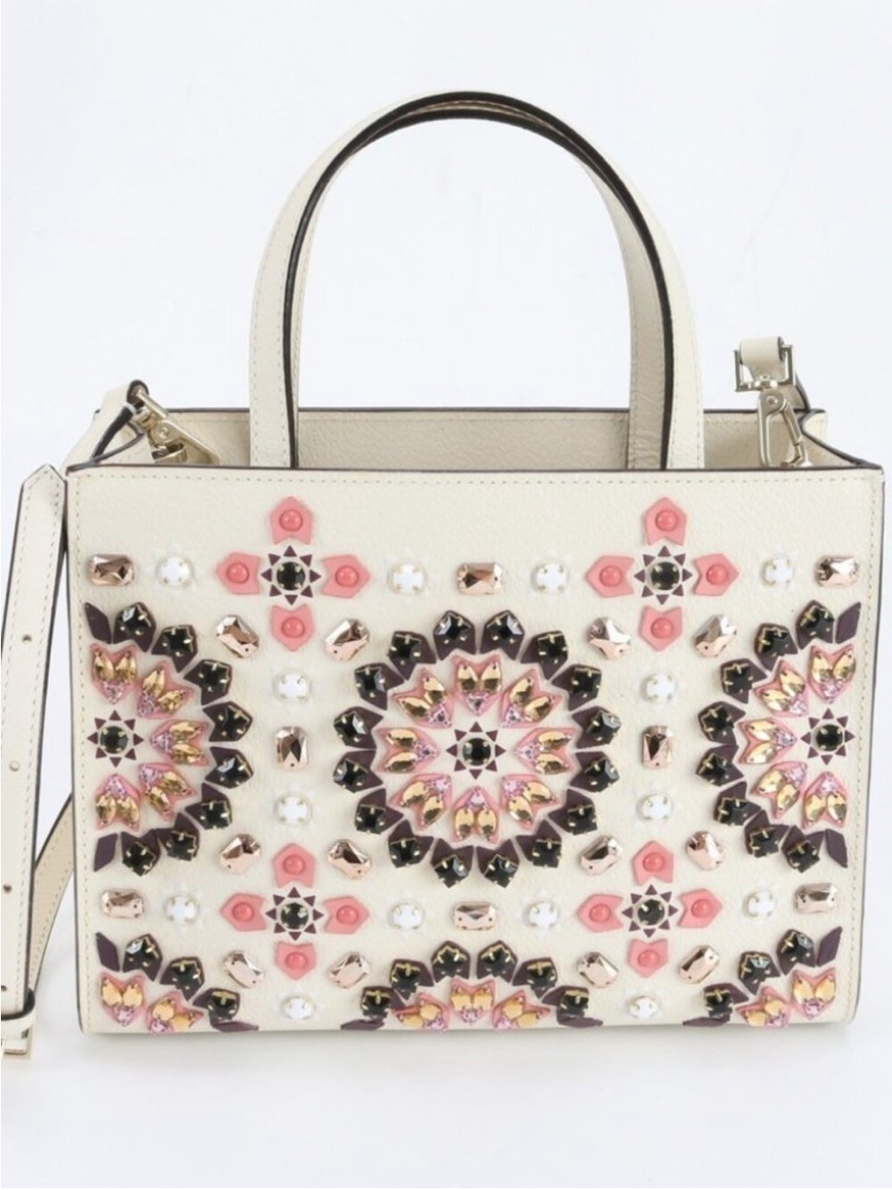 Kate Spade Cream Embellished Satchel with Pink & Black Accents